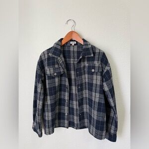 Camellia Navy Blue Plaid Long Sleeve Button Up Shirt Jacket Women’s Size Medium